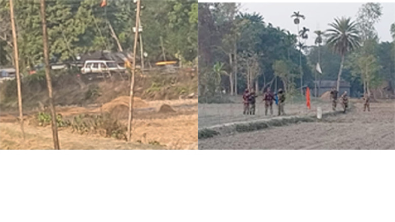 ফুলবাড়ী সীমান্তে বিএসএফের পাকা সড়ক নির্মাণে বাঁধা, বিজিবি-বি