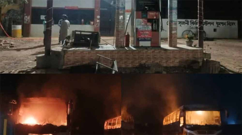 ঝিনাইদহে যুবক হত্যার জেরে বাসে আগুন, পেট্রলপাম্পে হামলা