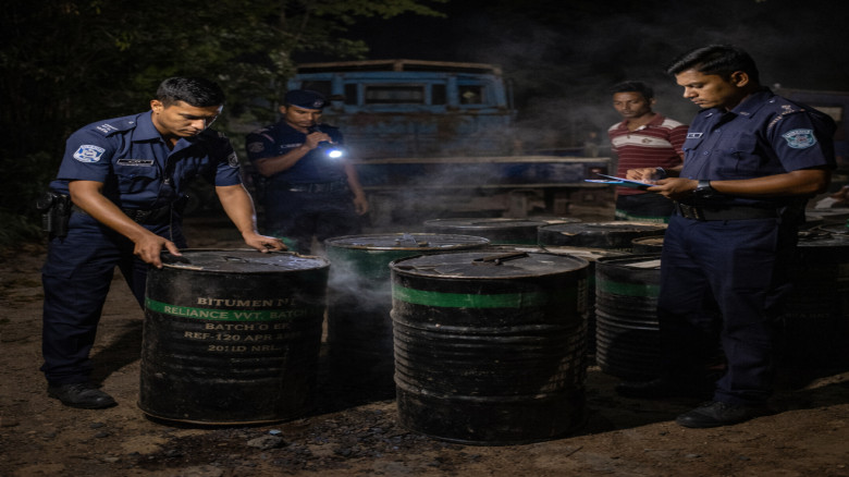 চুরি হওয়া বিটুমিন উদ্ধার, পিরোজপুরে অভিযান পুলিশের