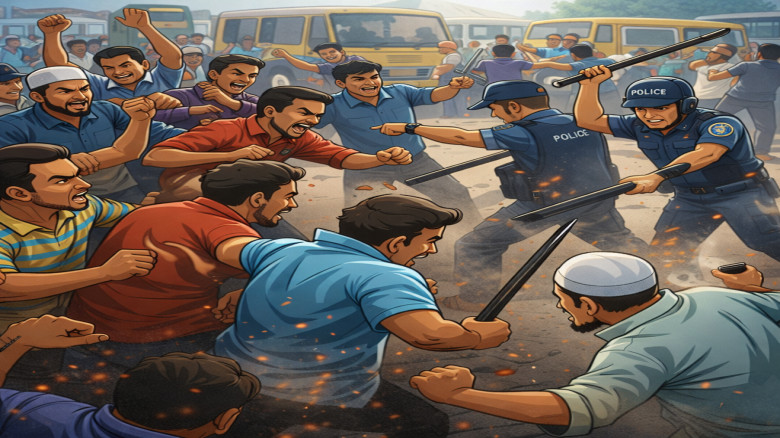 উচ্ছেদ অভিযানে বিএনপি গ্রুপের সংঘর্ষ, পুলিশের লাঠিচার্জ