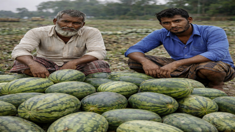 বাম্পার ফলনেও দাম নেই, তরমুজ চাষে লোকসান