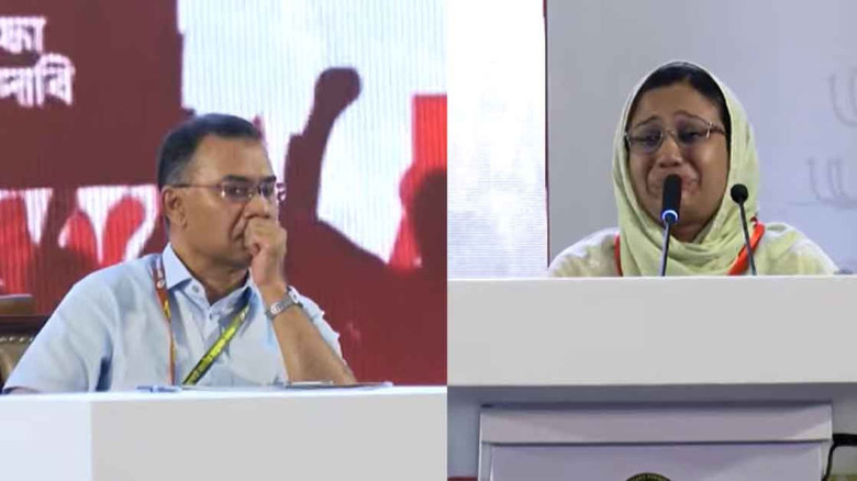 জুলাই স্মরণসভায় আবেগঘন মুহূর্ত, কাঁদলেন প্রধানমন্ত্রী