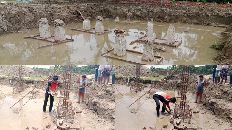 হাতের টানেই গুঁড়ো হচ্ছে নির্মাণাধীন স্টেডিয়ামের ঢালাই, প্রতি