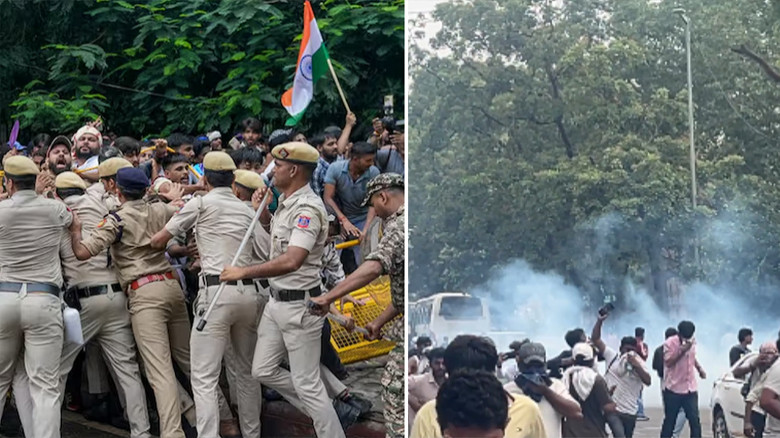 ককরোচ জনতা পার্টির ‘চলো সংসদ’ কর্মসূচিতে পুলিশের টিয়ার গ্যা